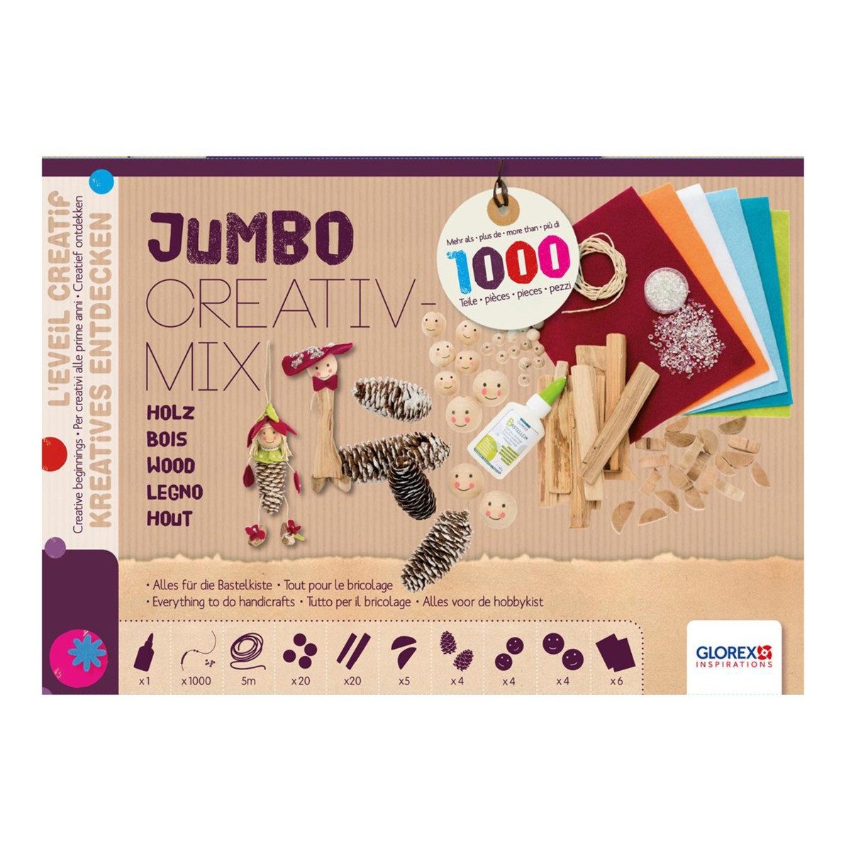 Haba Bastelnaturmaterial GLOREX Creativ Mix Jumbo Holz 1000 Teile