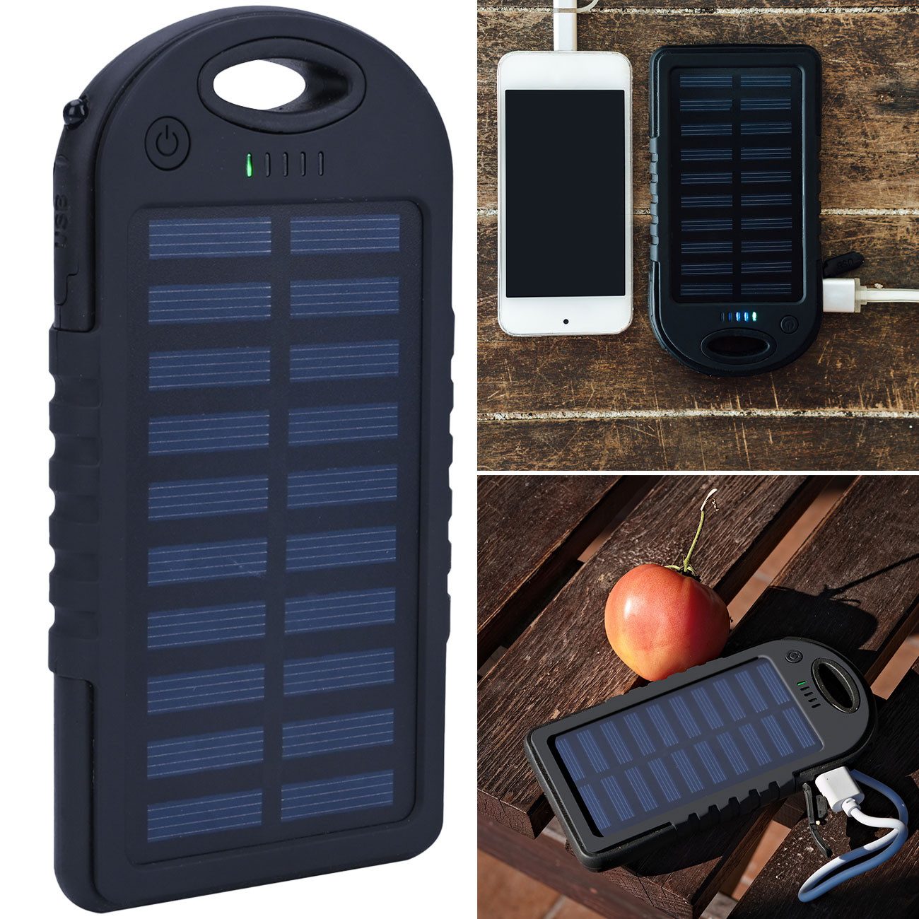 Casativo Solar Ladegerät 4000mAh Powerbank mit Taschenlampe Outdoor Akku Solar Powerbank, 157g Outdoor-Powerbank mit stoßfesten Gummi-Bumpern
