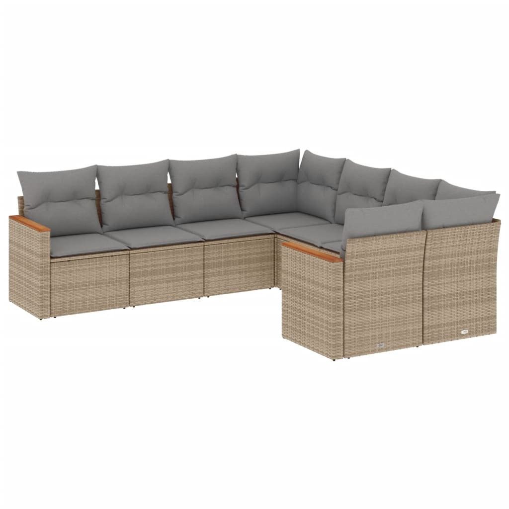 Gartenlounge-Set 8-tlg. Garten-Sofagarnitur mit Kissen Beige Poly Rattan