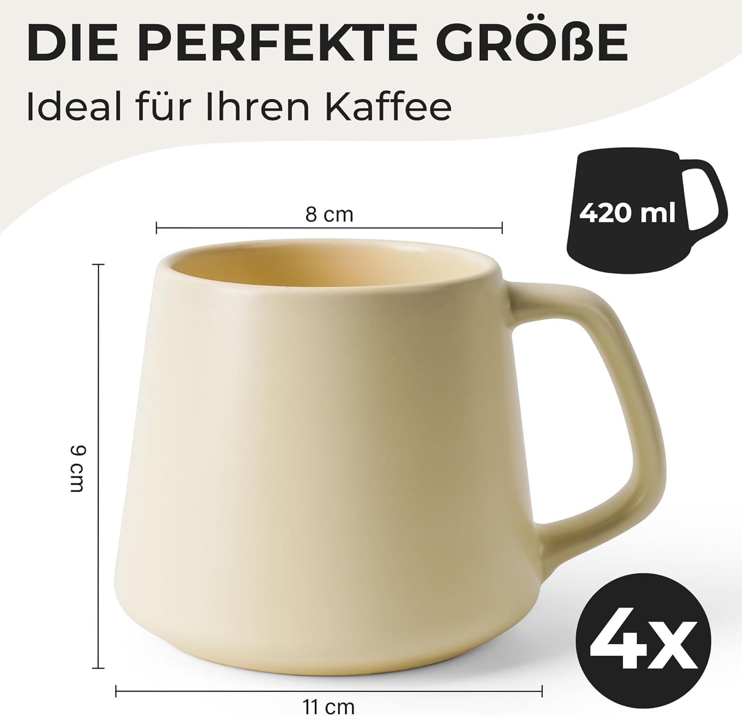MiaMio Tasse Luxe Kaffeebecher 420 ml Evergreen, 4-tlg., Keramik