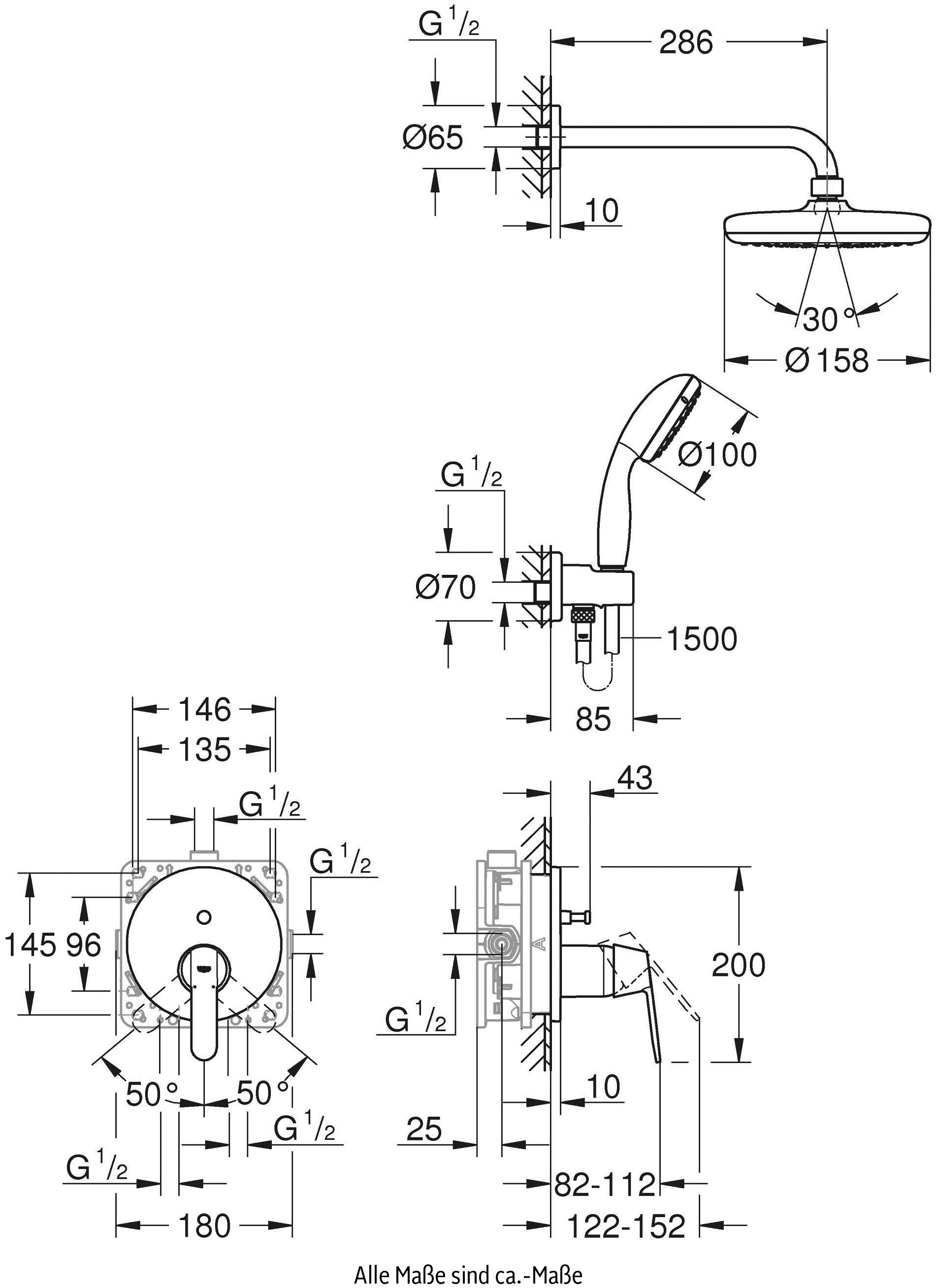 Grohe Duschsystem Get, 2 Packung, Wassersparfunktion mit Strahlart(en)