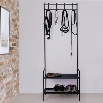 etc-shop Garderobenschrank Garderobe mit Schuhschrank schwarz Jackenständer Metall Dogstation