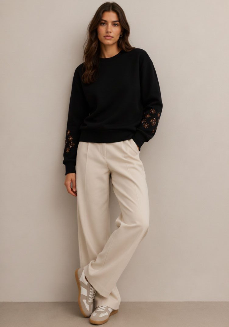 Tamaris Sweater mit Blumen-Stickerei aus elastischer Baumwollqualität – Bild 5 von 5