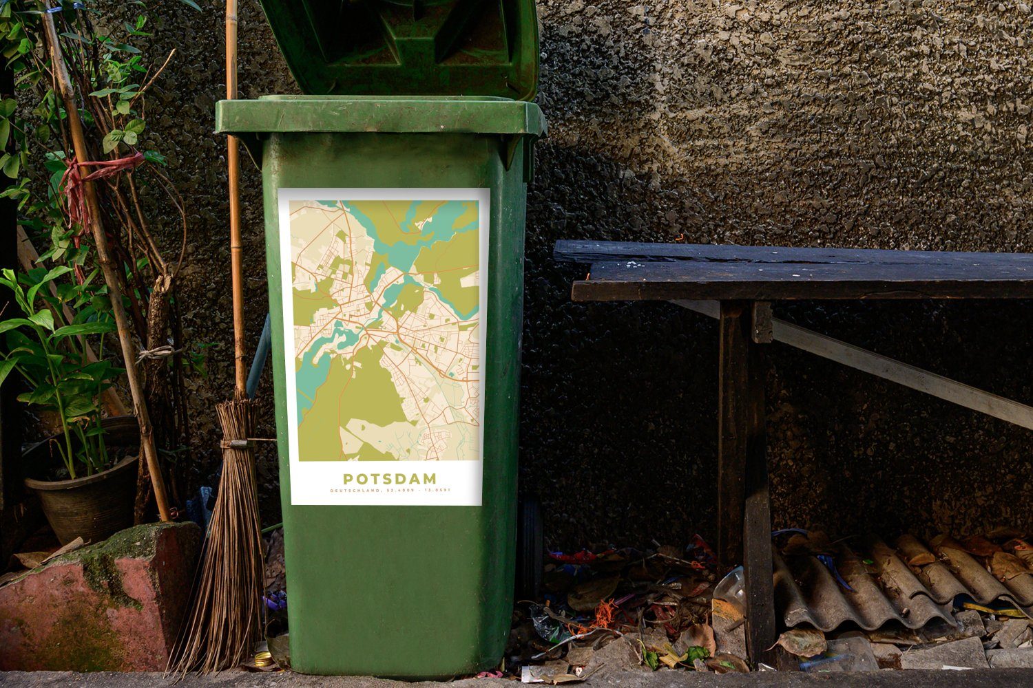 Karte - Wandsticker Karte Vintage St), (1 MuchoWow Stadtplan Abfalbehälter - Mülleimer-aufkleber, Mülltonne, - Potsdam - Container, Sticker,