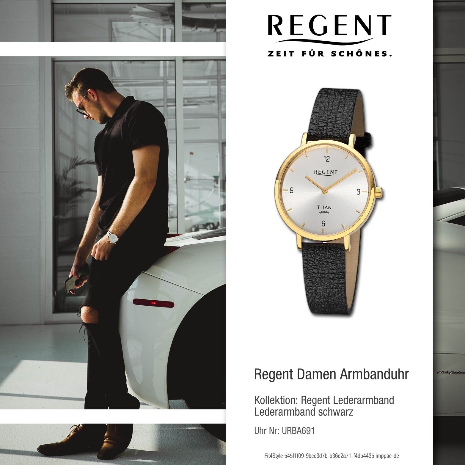 Regent Quarzuhr Regent Damen Armbanduhr Analog, groß Gehäuse, Lederarmband schwarz, extra Damenuhr 33mm) rundes (ca