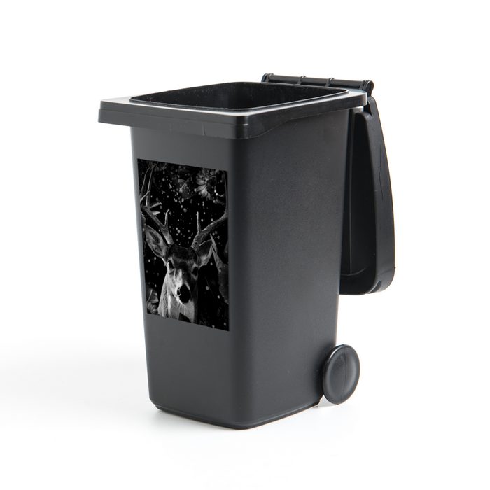 MuchoWow Wandsticker Botanische Hirsche mit Lichtkugeln auf schwarzem Hintergrund - (1 St) Mülleimer-aufkleber Mülltonne Sticker Container Abfalbehälter