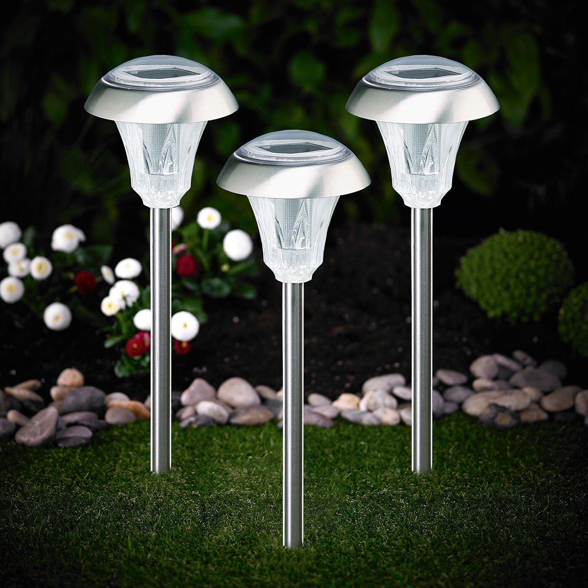 LED Set MeLiTec 3er Gartenleuchte Solar Solarleuchte "SO03-1"