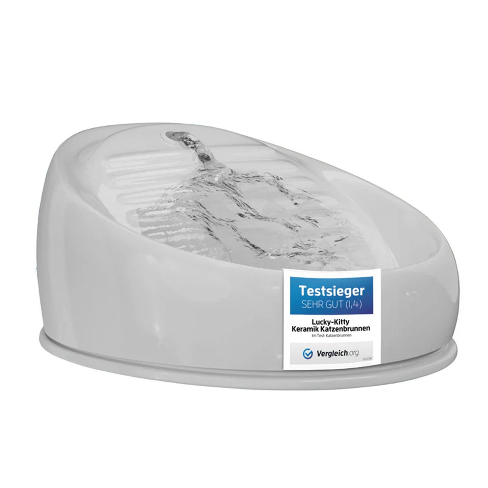 Lucky-Kitty Trinkbrunnen 1,5L Trinknapf für Katzen aus Keramik mit Pumpe für fließendes Wasser, Katzenbrunnen, extralanges Kabel (ca. 2m), für Spülmaschinen geeignet