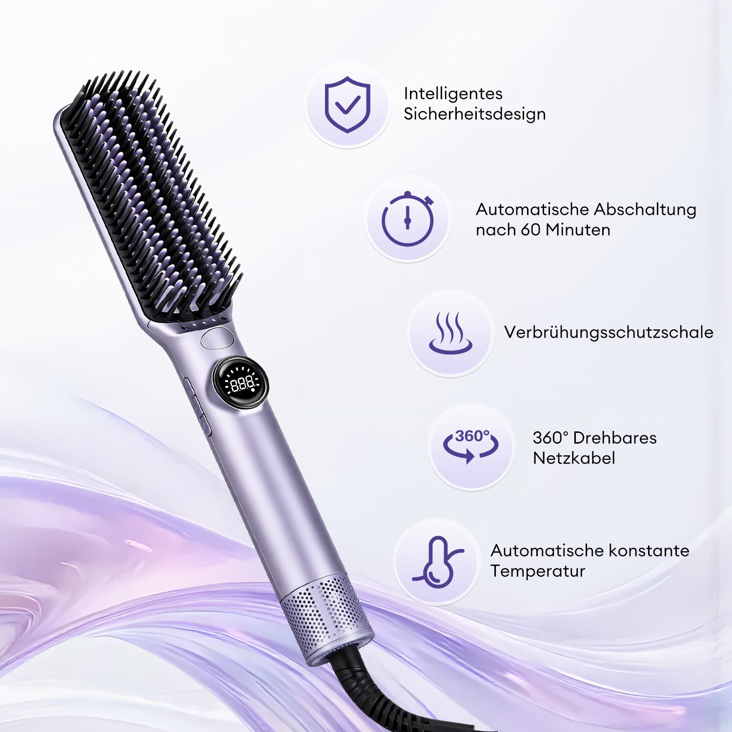 CkeyiN Haarglättbürste Kaltluft-Glättungskamm Dual-Modus Kaltluft und beheiztes Glätten, 100-230℃ mit LED-Anzeige 360° drehbarer Kabel Beheizter Glättungskamm