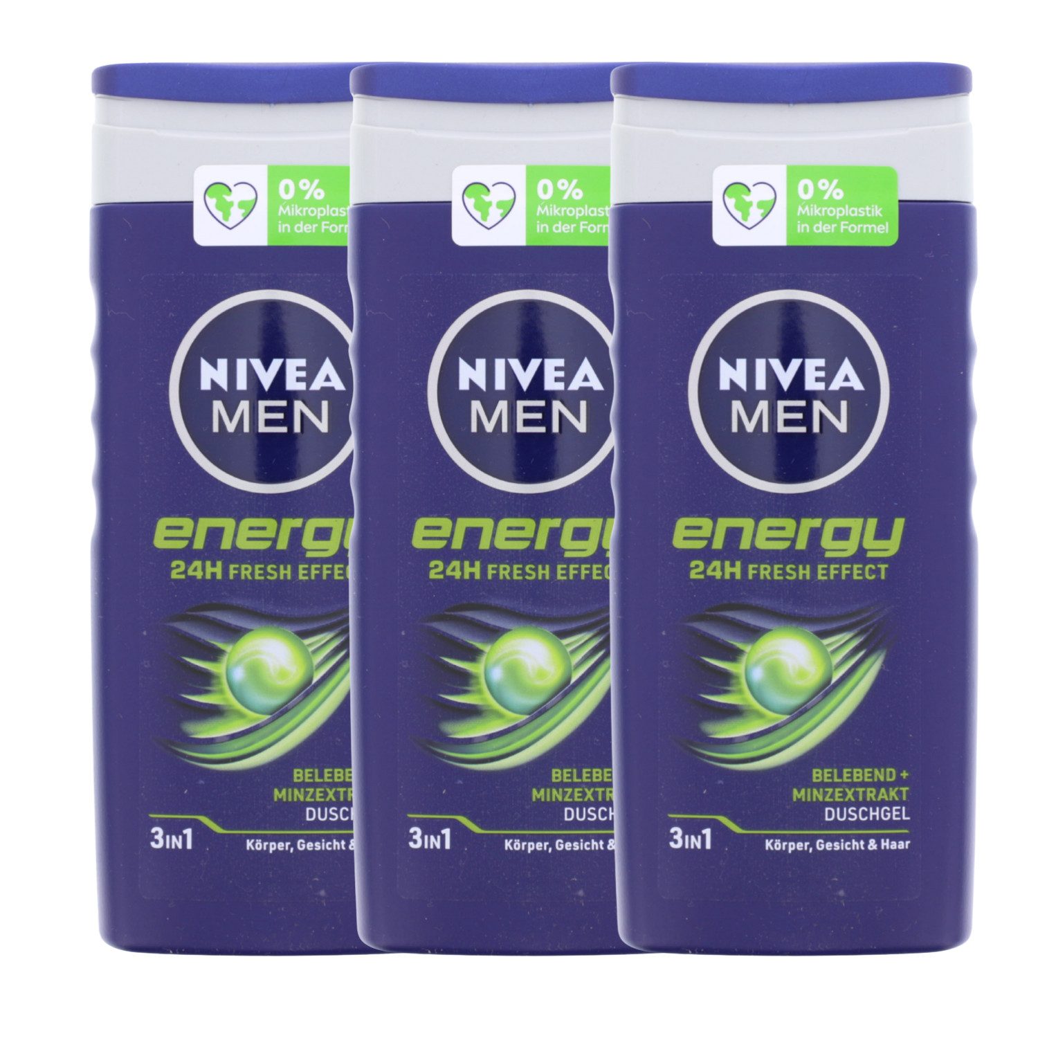 Nivea Duschgel 3 x NIVEA MEN Energy je 250ml Duschgel 3in1 Körper Gesicht & Haar