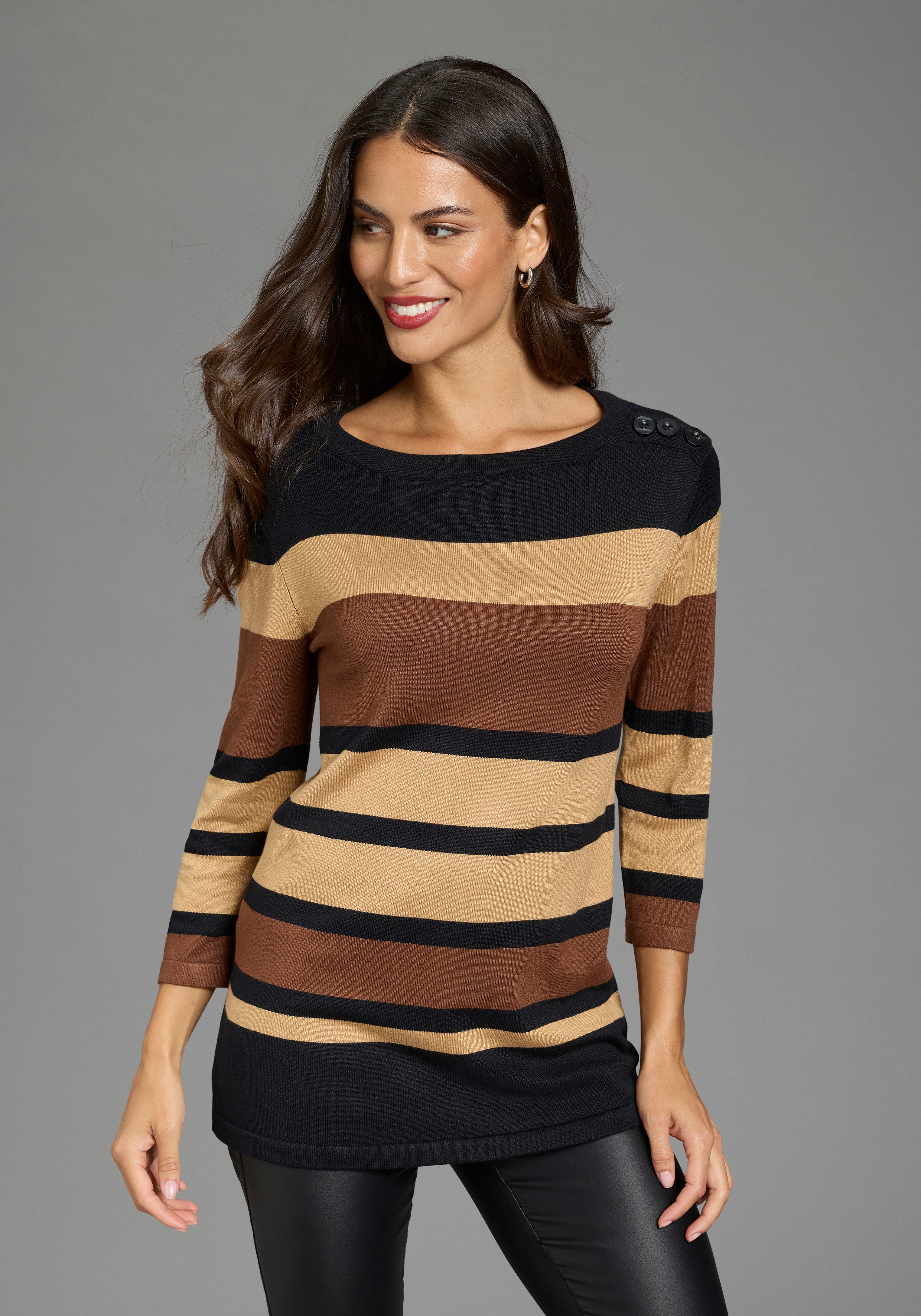 Boysen's 3/4 Arm-Pullover im modischen Streifen-Design mit Zierknopfleiste