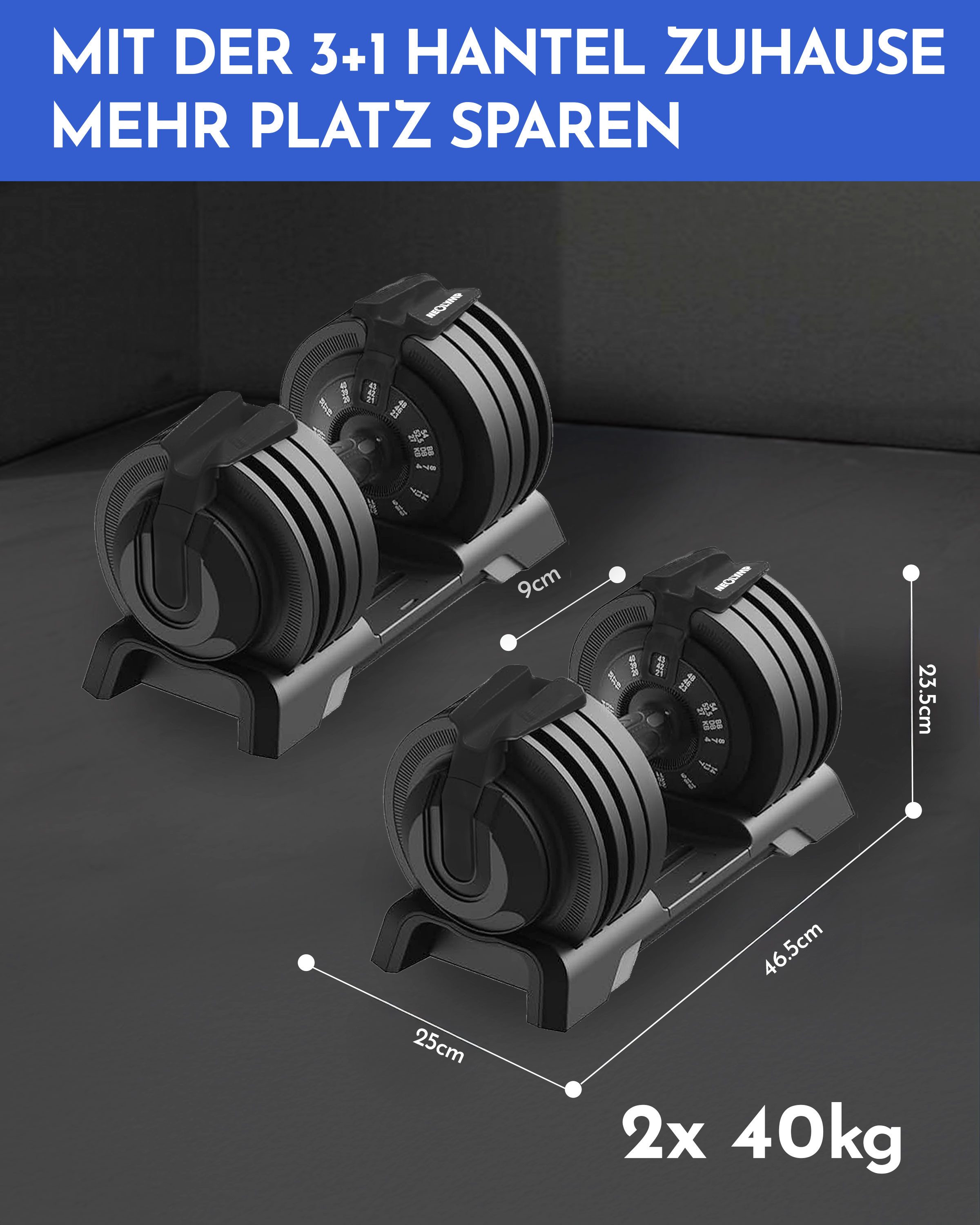 NEOLYMP Kurzhantel Hanteln verstellbar 2-40kg- 8-12 Gewichtsstufen mit Drehgriff-Dumbbell, (Set, Ergonomisch, rutschfest und platzsparend - Hanteln verstellbar)