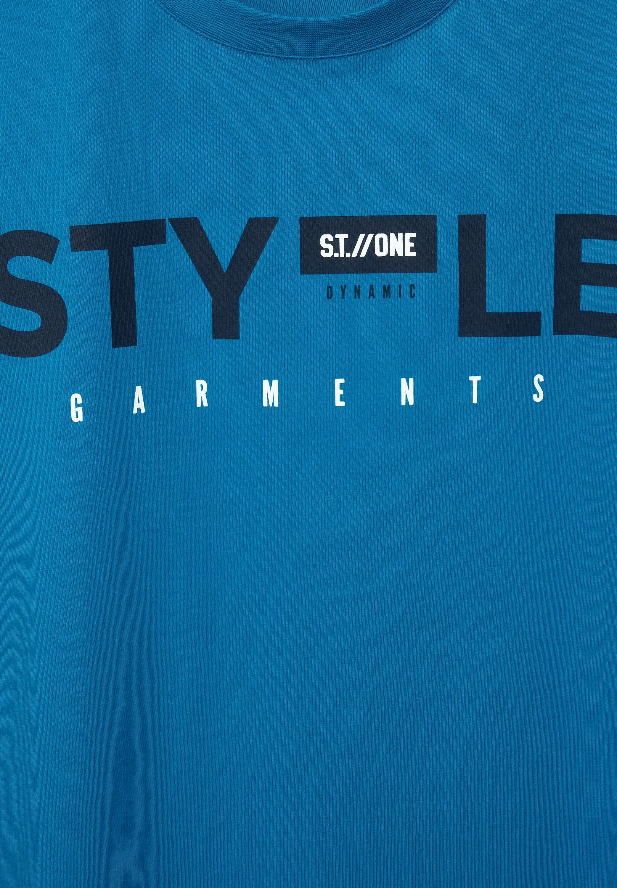 STREET ONE MEN T-Shirt laguna Wording-Print mit blue