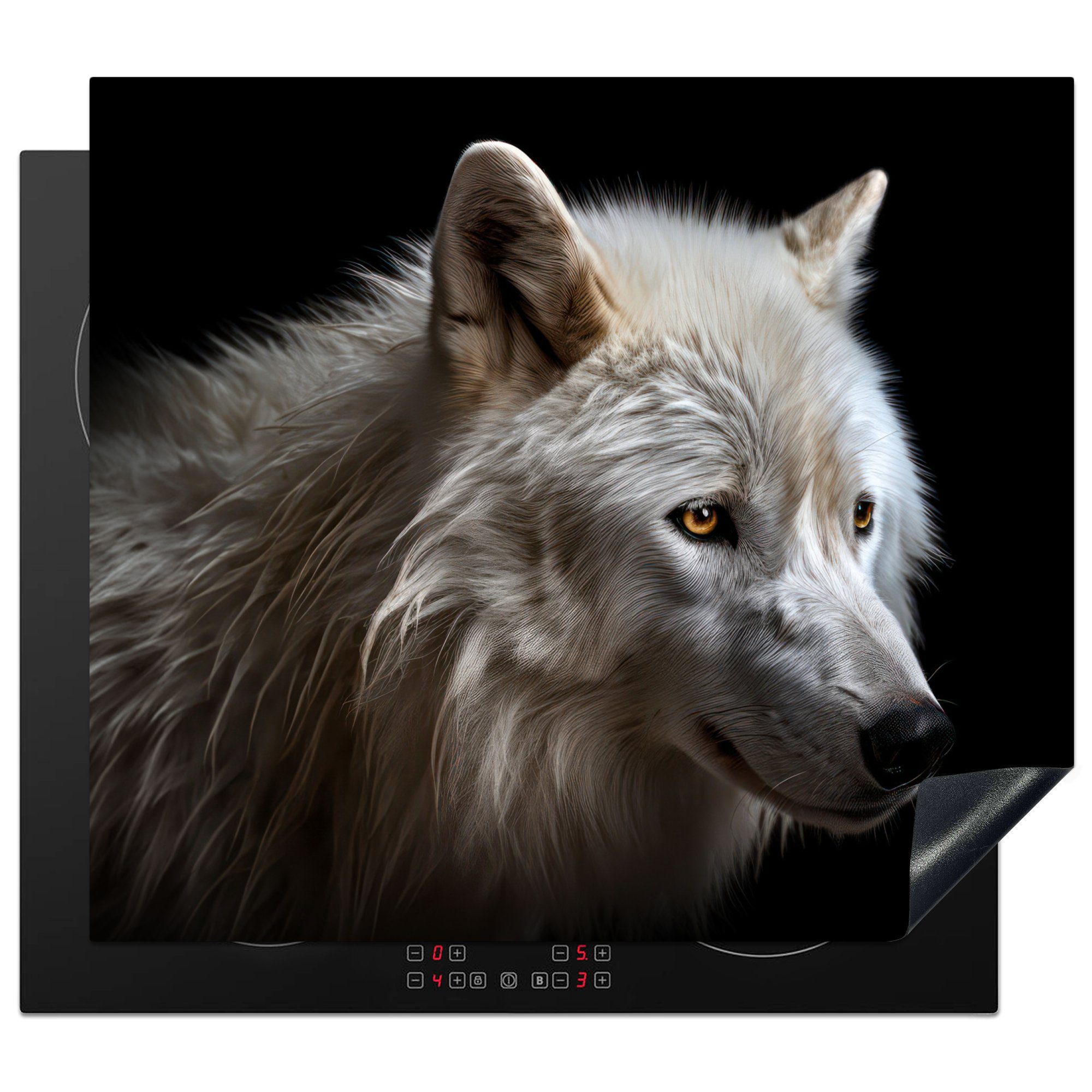 MuchoWow Herdblende-/Abdeckplatte Wolf - Porträt - Tiere - Schwarz, Vinyl, (1 tlg), 60x52 cm, Mobile Arbeitsfläche nutzbar, Ceranfeldabdeckung