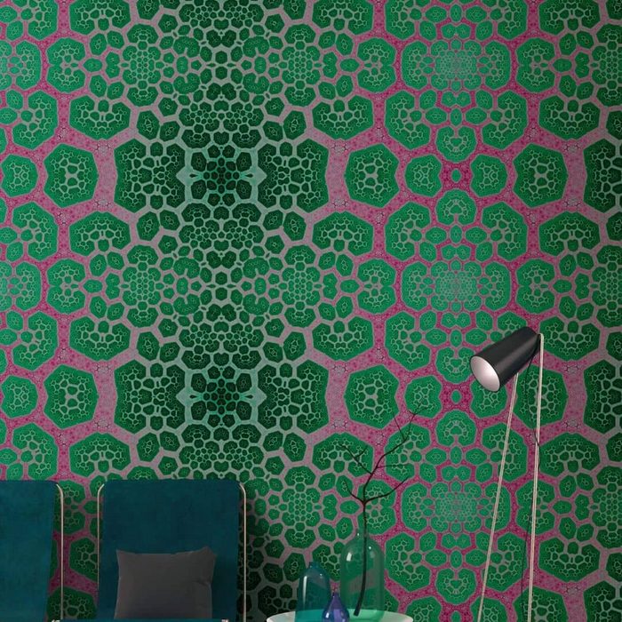 living walls Fototapete Große Vliestapete XXL Fototapete neon grün pink abstrakt 4m x 2.7m by Patel Tapete fractal