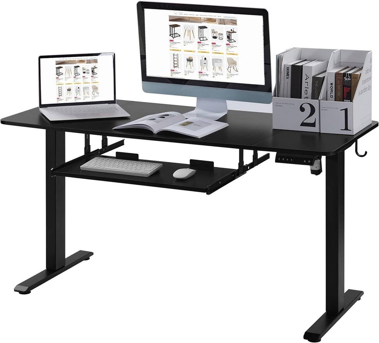 Woltu Schreibtisch Höhenverstellbar (1-St), Memory-Funktion, Tastaturauszug