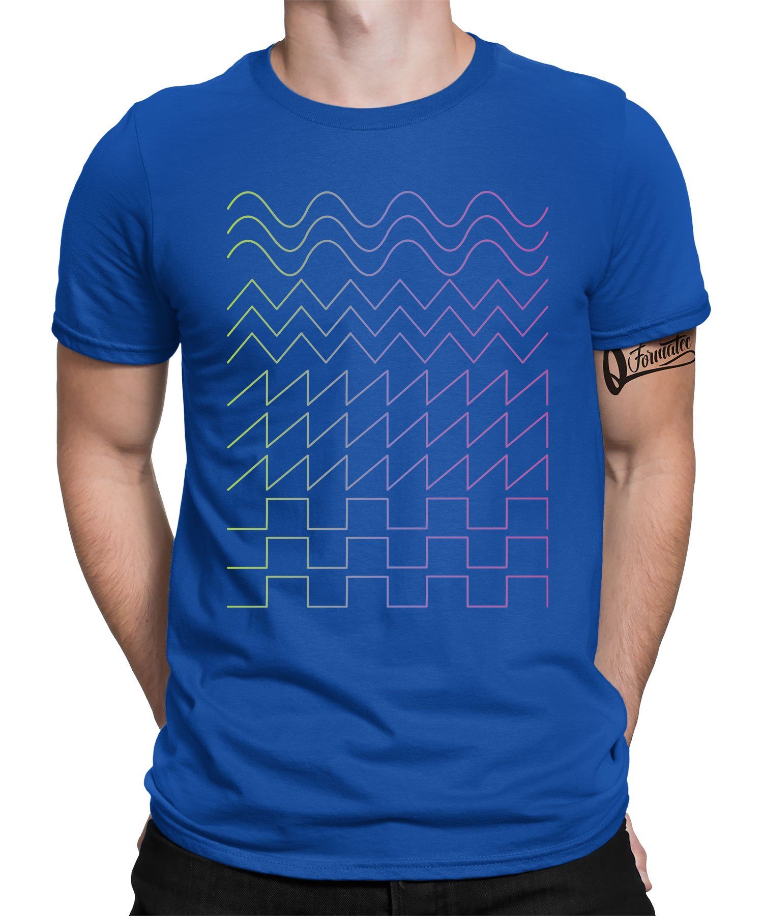 Quattro Formatee Kurzarmshirt Analog Audio Nerd - Elektronische Musiker Synthesizer Herren T-Shirt (1-tlg) Blau