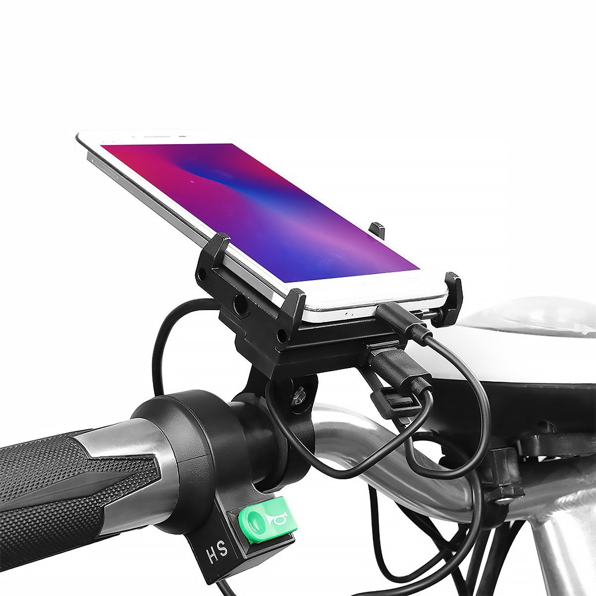 Motorrad Fahrrad Halterung Handy Halter m USB Anschluss Quad