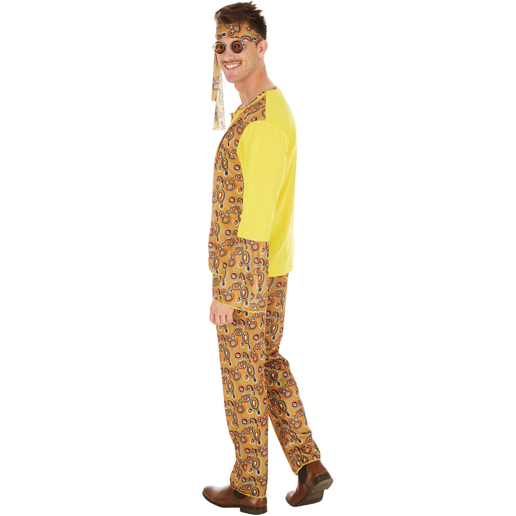 dressforfun Hippie-Kostüm Tänzerin/Partygängerin, in der Farbe bunt, Gr. XXL, inkl. Haarband, Jersey-Elastik-Oberteil mit Weste, Gummizughose, 60er-/70er-Look