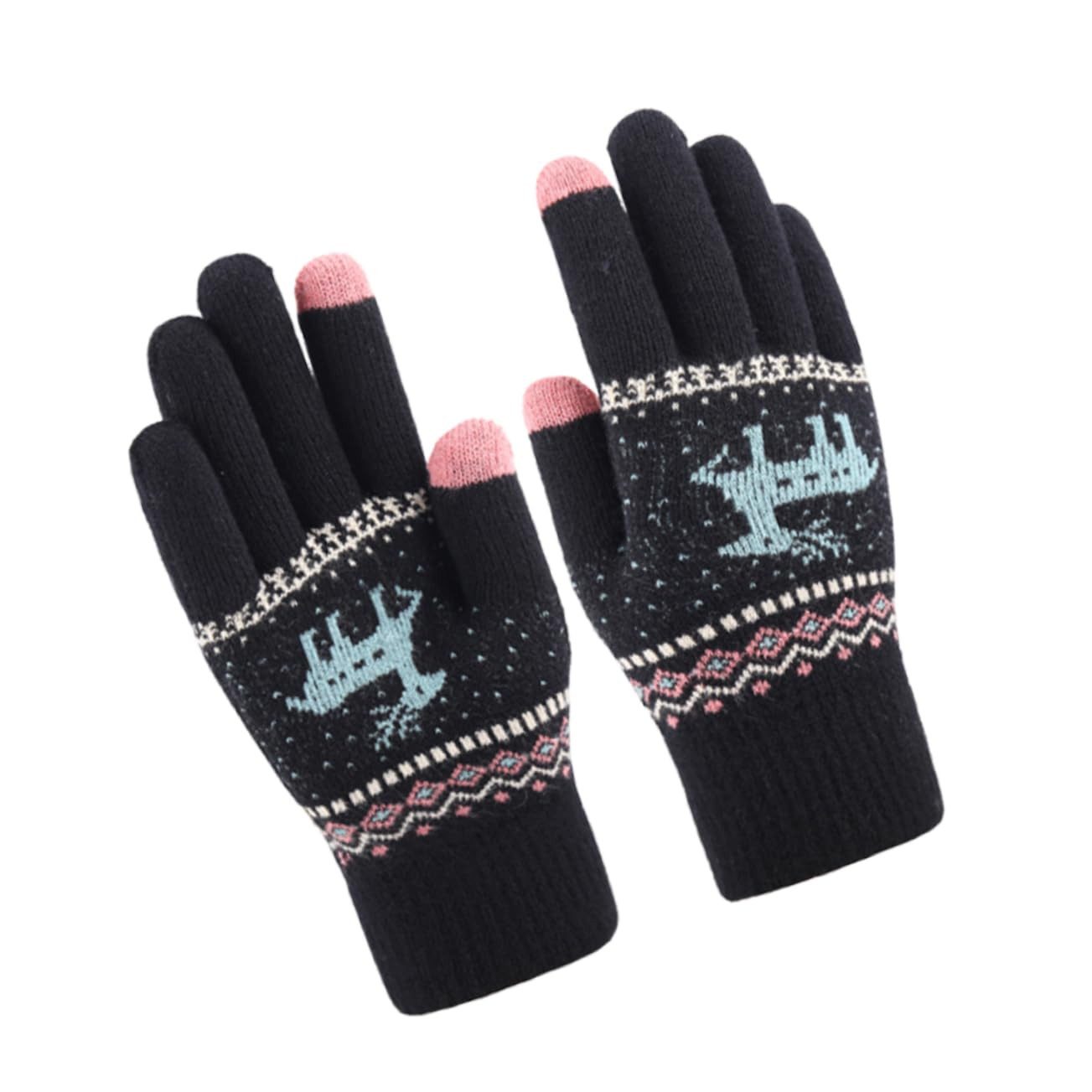 FOUORTUNATE-BEE Baumwollhandschuhe Warme Touchscreen Winterhandschuhe für Damen und Herren (Rutschfeste Strickhandschuhe mit Rentierdesign für Motorrad & Sport)