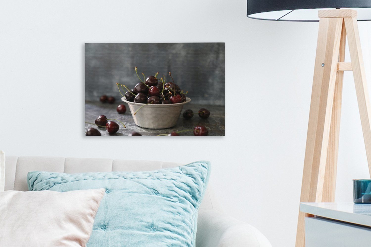 OneMillionCanvasses® Leinwandbild Kirsche - Aufhängefertig, Schale (1 Leinwandbilder, Wandbild Rot, - St), 30x20 cm Wanddeko