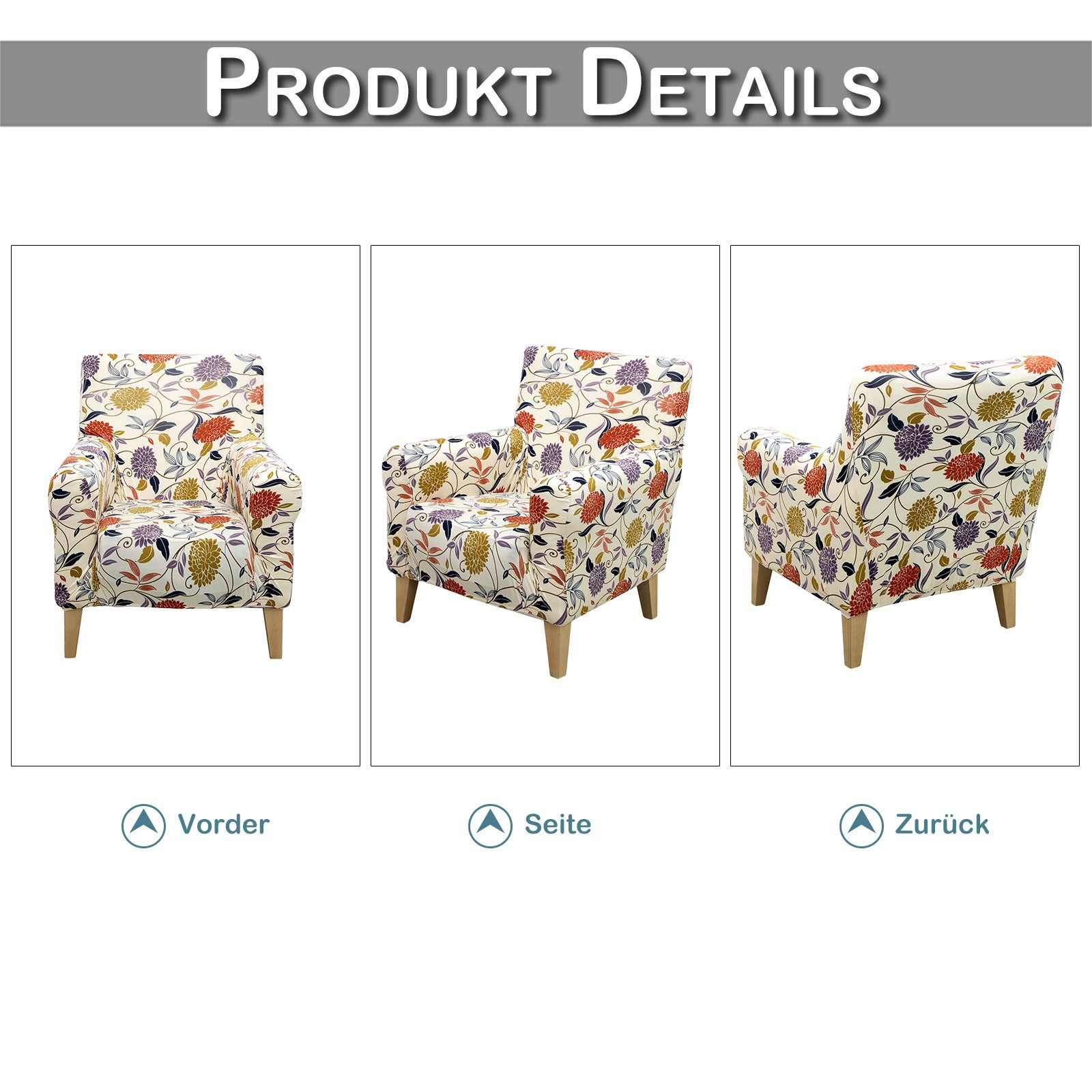 Rosnek Sofahusse Sofabezug 1 Sitzer Sesselhusse Sofaüberzug Elastisch Universal, Rutschfest Gummiband Spandex Blume-Blatt-Muster Beige