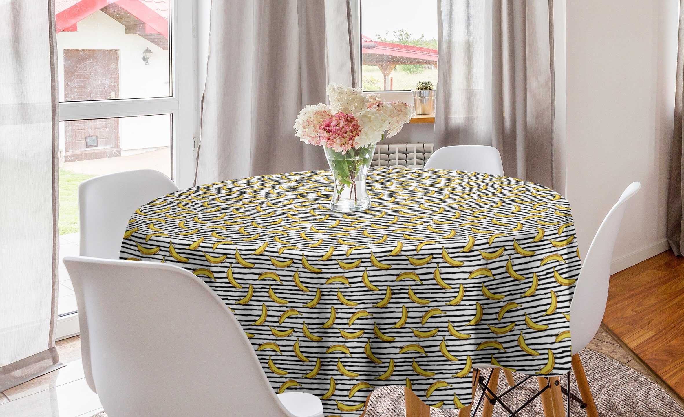 Esszimmer Tischdecke Küche Tischdecke Streife Hipster Abdeckung auf Bananen Kreis Abakuhaus für Dekoration,