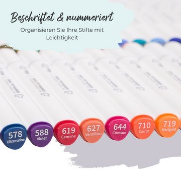 Colorya Permanentmarker 40 Alkoholische Marker Stifte und Mischstifte Set, (1-tlg), 40 Alkohol Marker Stifte und Blender Set