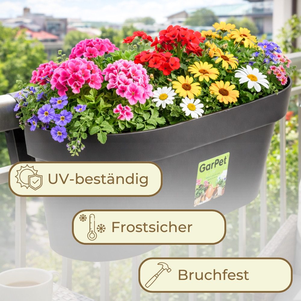 GarPet Balkonkasten 2er Set Geländerkasten Balkon mit Wasserspeicher Blumentopf Zaun Topf – Bild 5 von 5