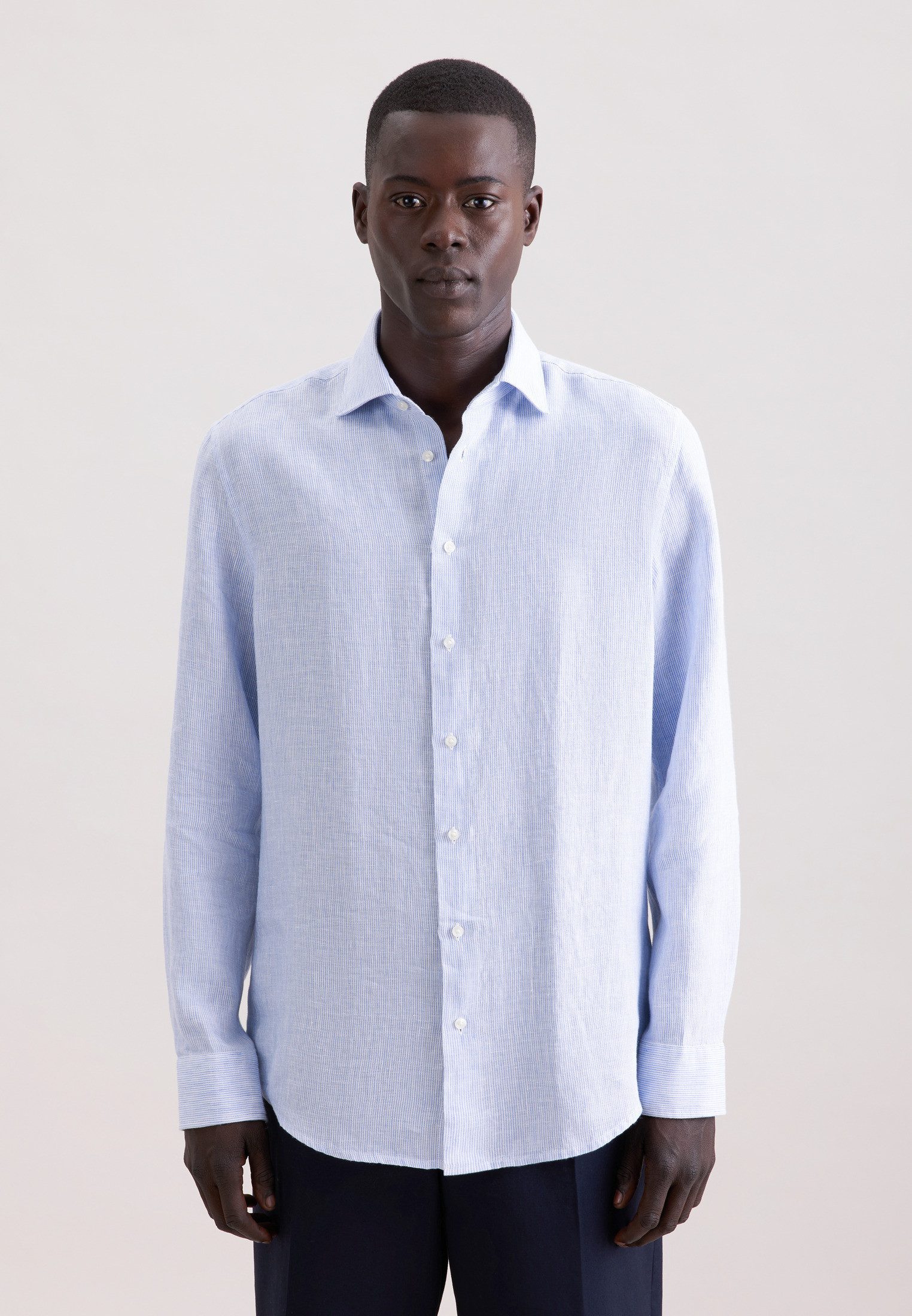 seidensticker Leinenhemd Schwarze Rose Slim 1/1 Kentkragen Gestreift