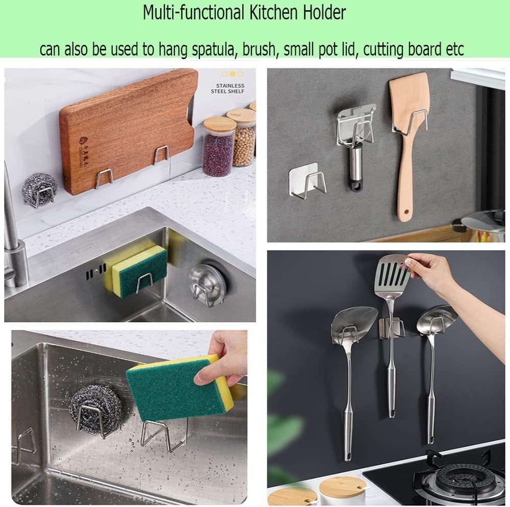 FELIXLEO Küchenorganizer-Set 2 Stücke Schwammhalter Spülbecken Edelstahl Selbstklebend Silber – Bild 5 von 5
