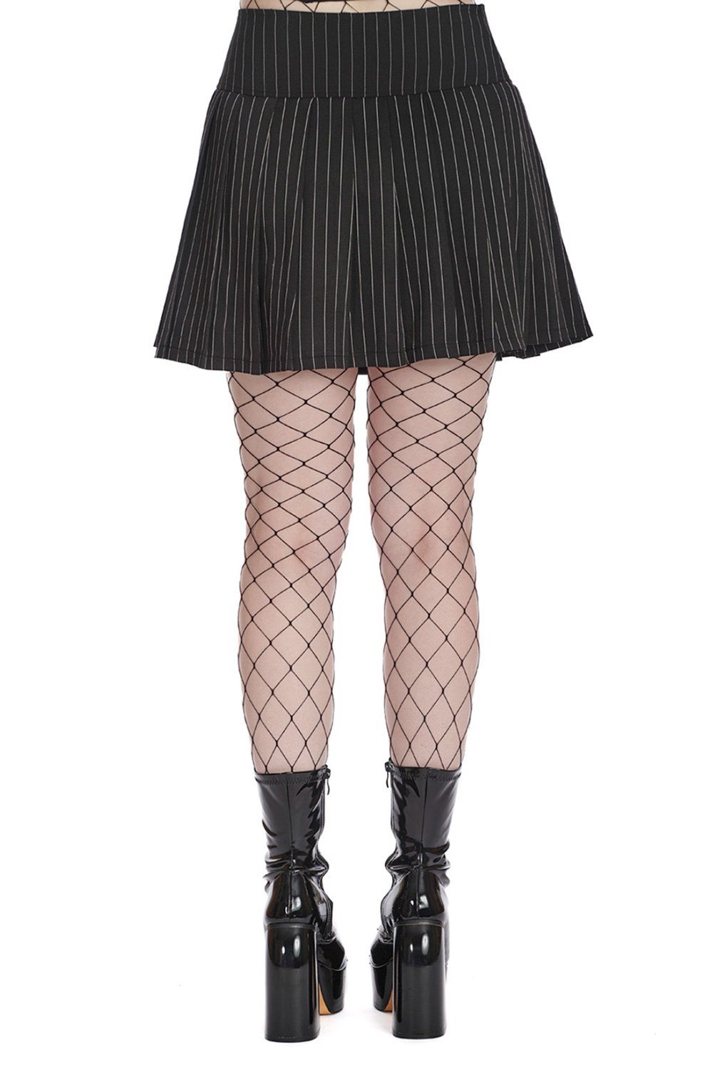 Banned A-Linien-Rock Black Core Pinstripe Mini Wickelrock Nadelstreifen Faltenrock – Bild 3 von 4