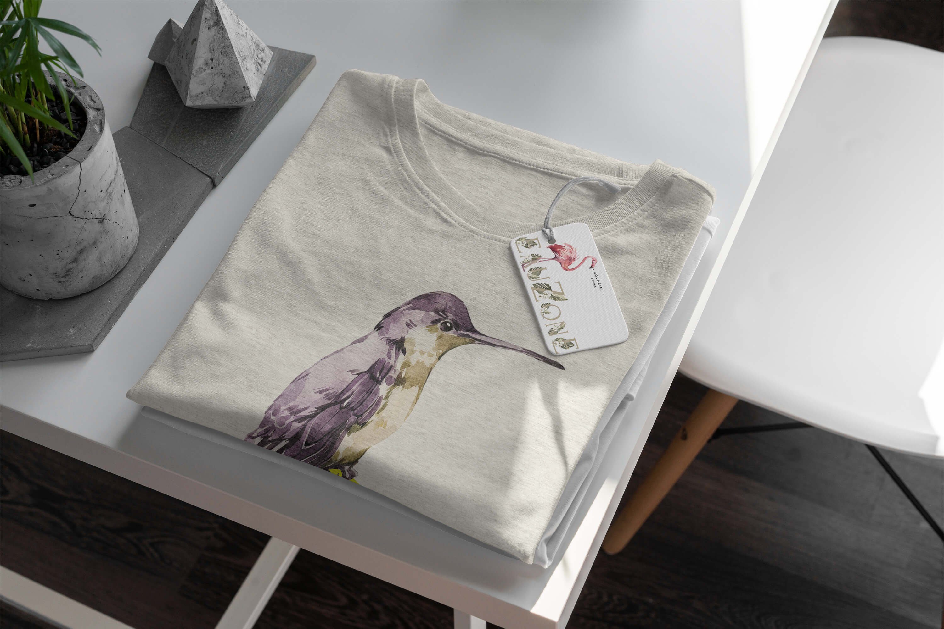 Farbe Shirt Kolibri Ökomode Organic Aquarell Bio-Baumwolle T-Shirt Herren T-Shirt Art Sinus (1-tlg) Nachhaltig Motiv