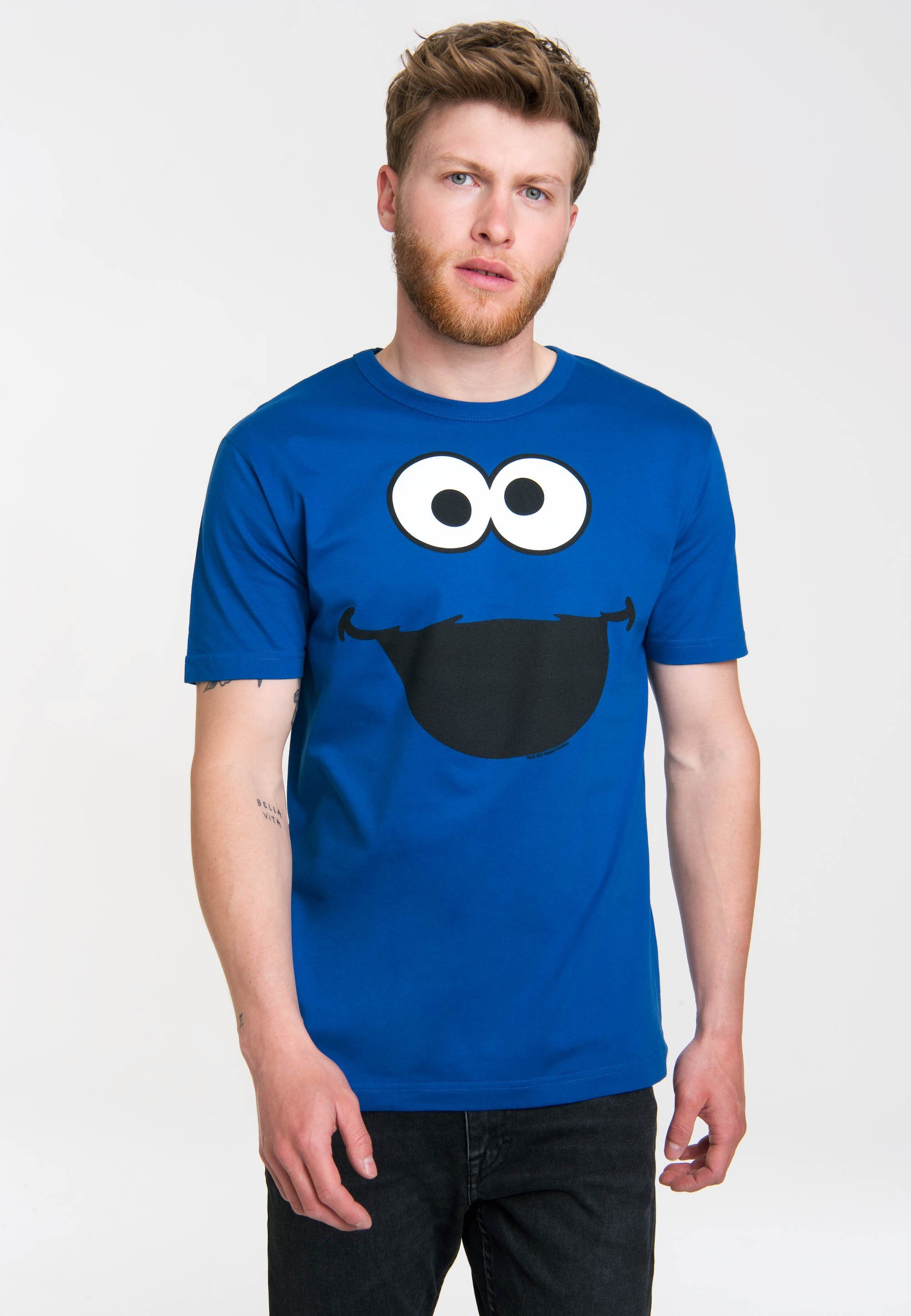 LOGOSHIRT T-Shirt Krümelmonster Cookie mit Monster Print süßem 