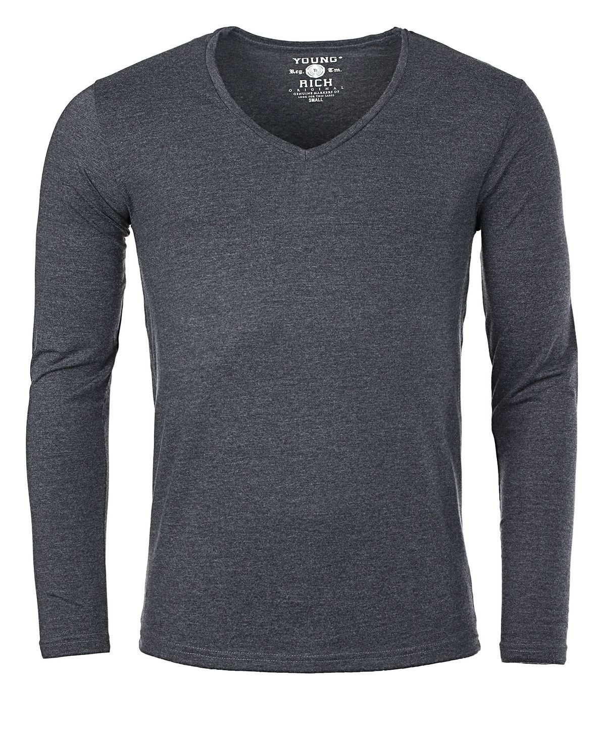 Young & Rich T-Shirt Herren Uni Basic extra tiefer Ausschnitt Unterziehshirt 2239 3er Pack (3er-Pack, 3-tlg., 3er-Pack) V-Ausschnitt unifarben langarm slim fit