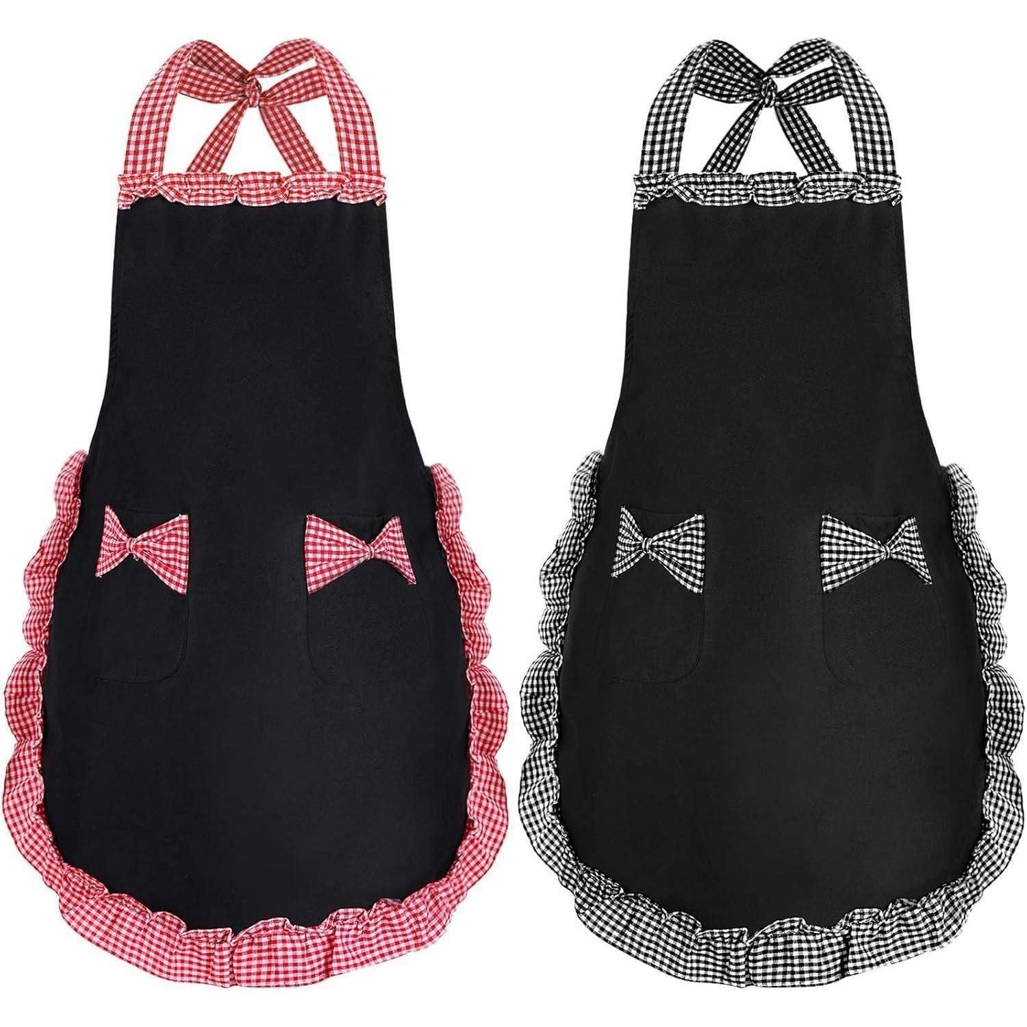 FunChaos Kochschürze Damen Schürzen-Set 2 Stück Schwarz, Wasserdichte Küchenschürzen mit