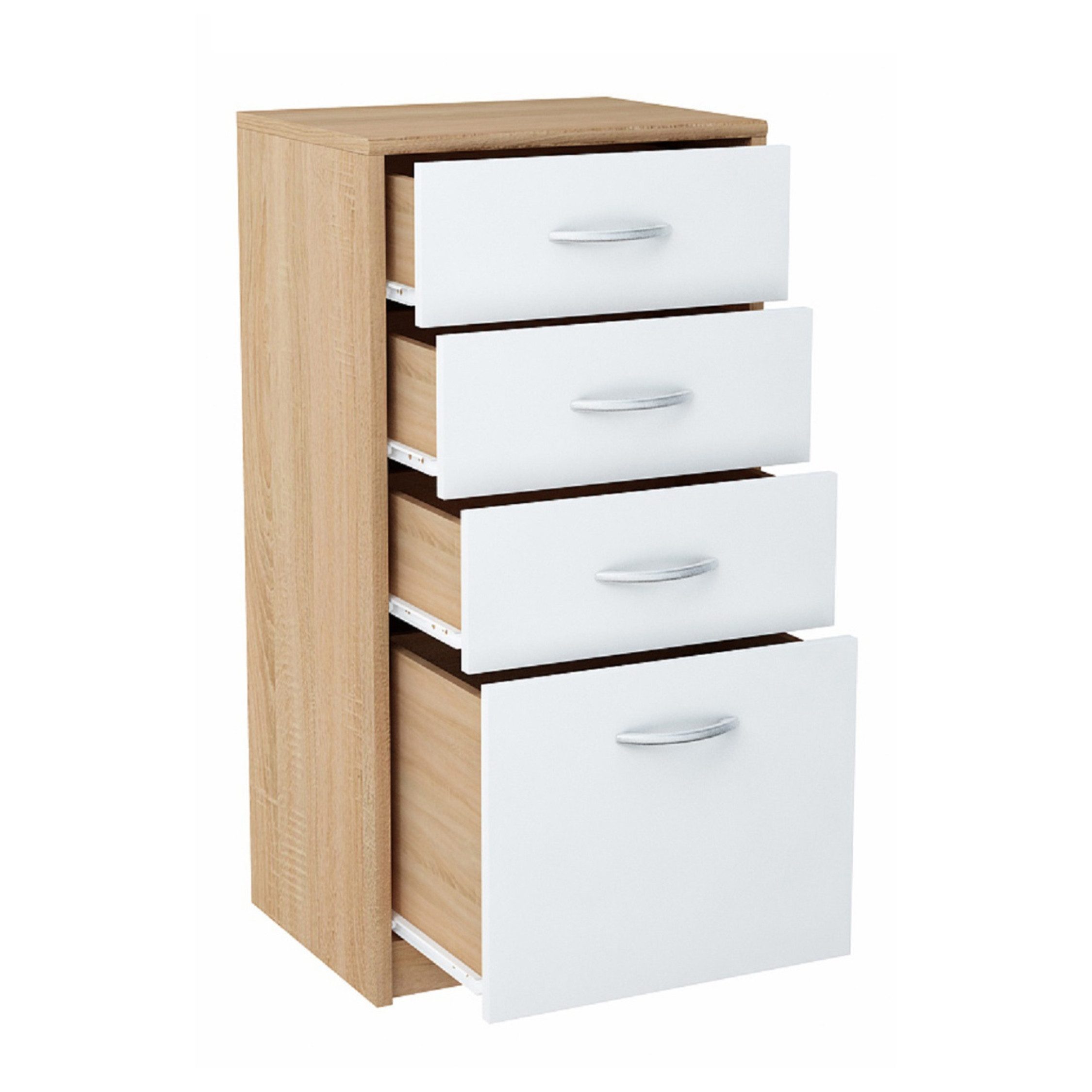 Home Collective Kommode mit 4 Schubladen mit matter Oberfläche, Kommode 45cm breit Holz (Schlafzimmer Wohnzimmer Flur Büro Organizer, Metallrollen mit Auszugsstopp), Schrank Kommode mit Schubladen Sideboard Highboard sonoma weiß