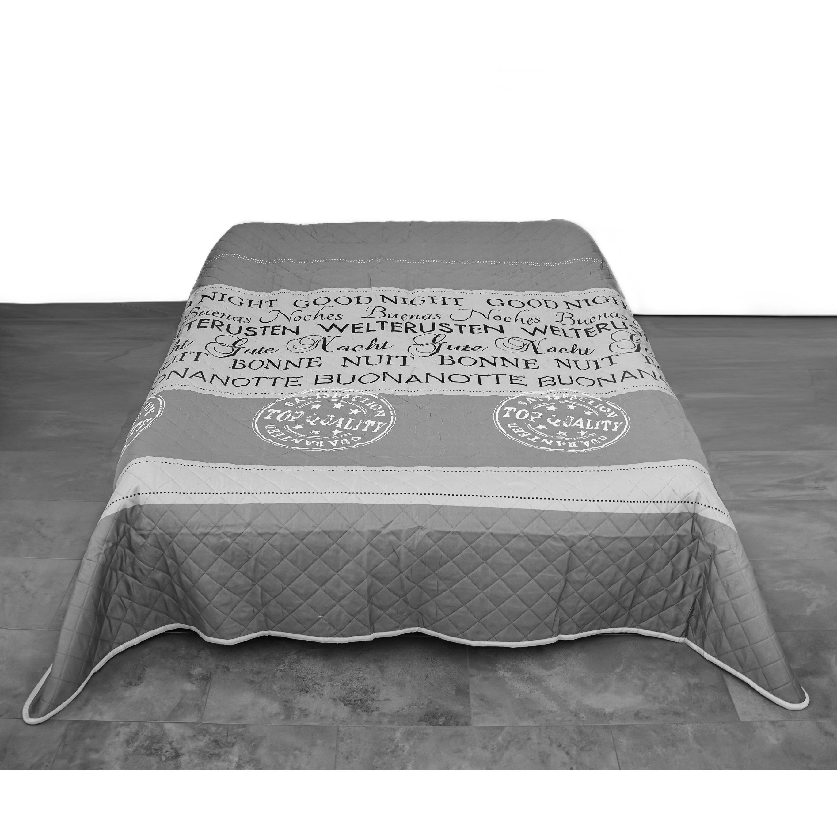 COFI 1453 Tagesdecke Tagesdecke in Grau GoodNight-Motiv aus 100% Polyester