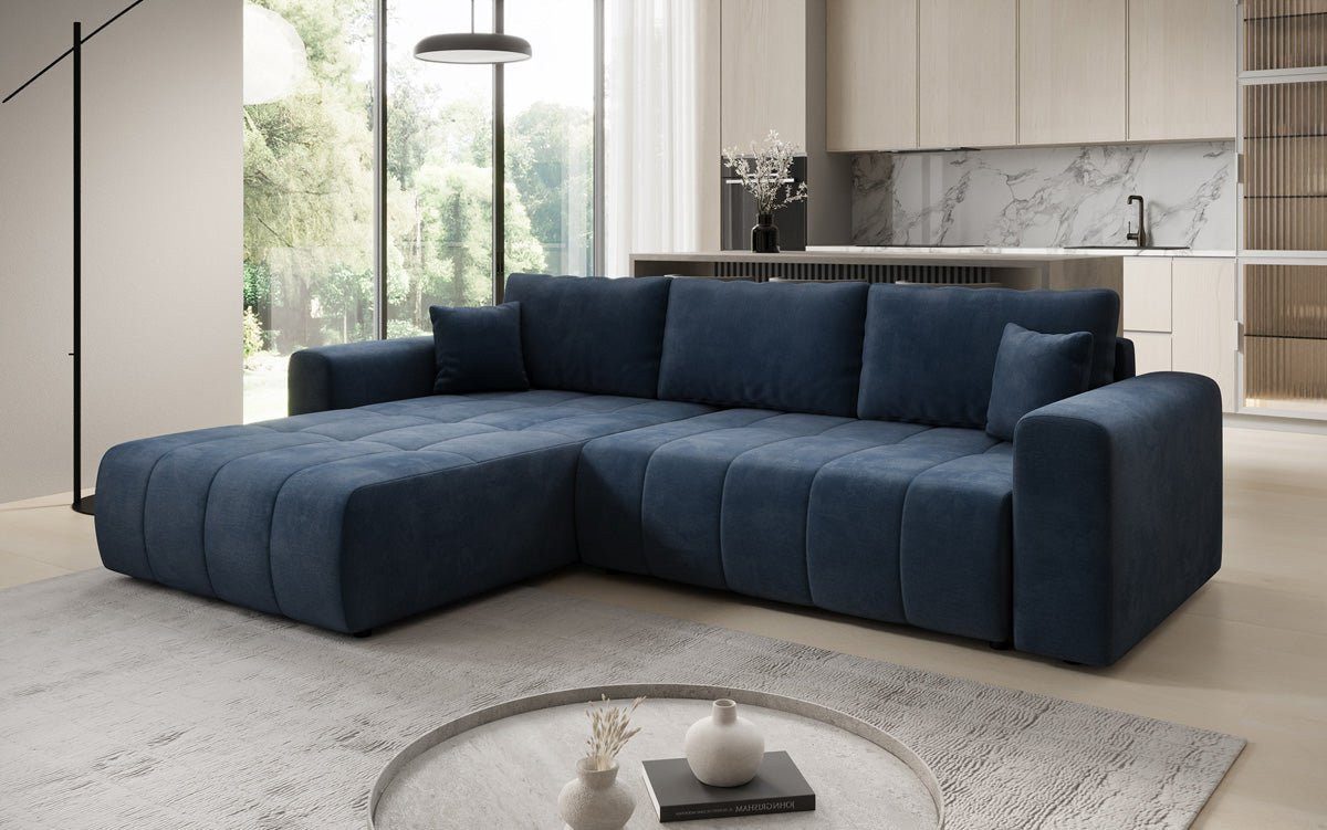 Luxusbetten24 Schlafsofa Designer Sofa Leveno L in Samt, mit Stauraum und Schlaffunktion