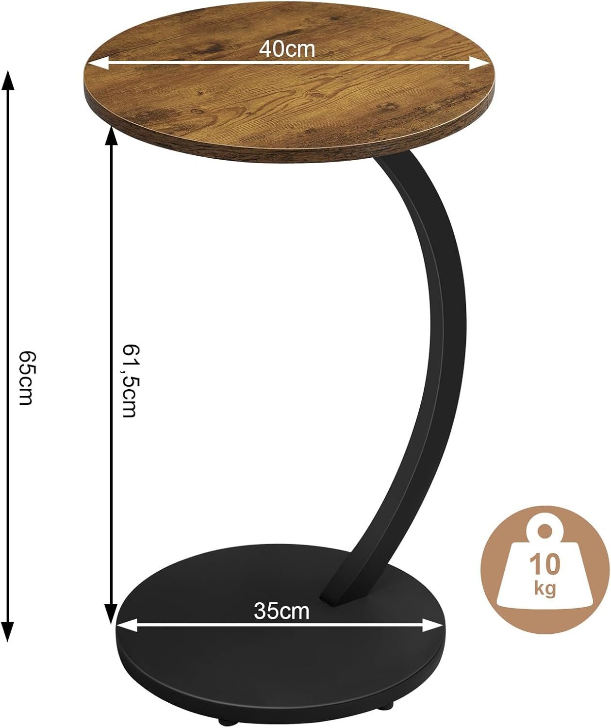 Woltu Beistelltisch (1-St), C Form, Kaffeetisch rund, für Couch Sofa Bett, φ 40 x H 65 cm