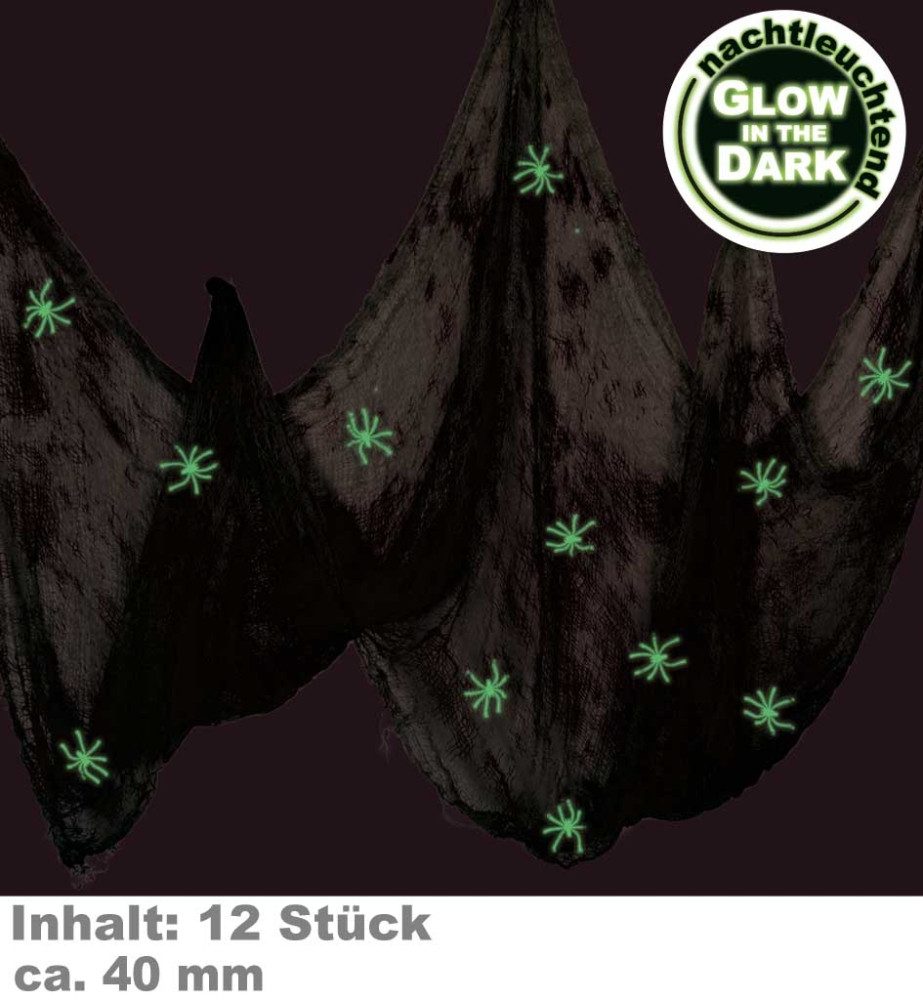 Fries Hängedekoration Spinnennetz Inkl 12 Spinnen Nachtleuchtend Glow in the Dark Halloween, Nachtleuchtend