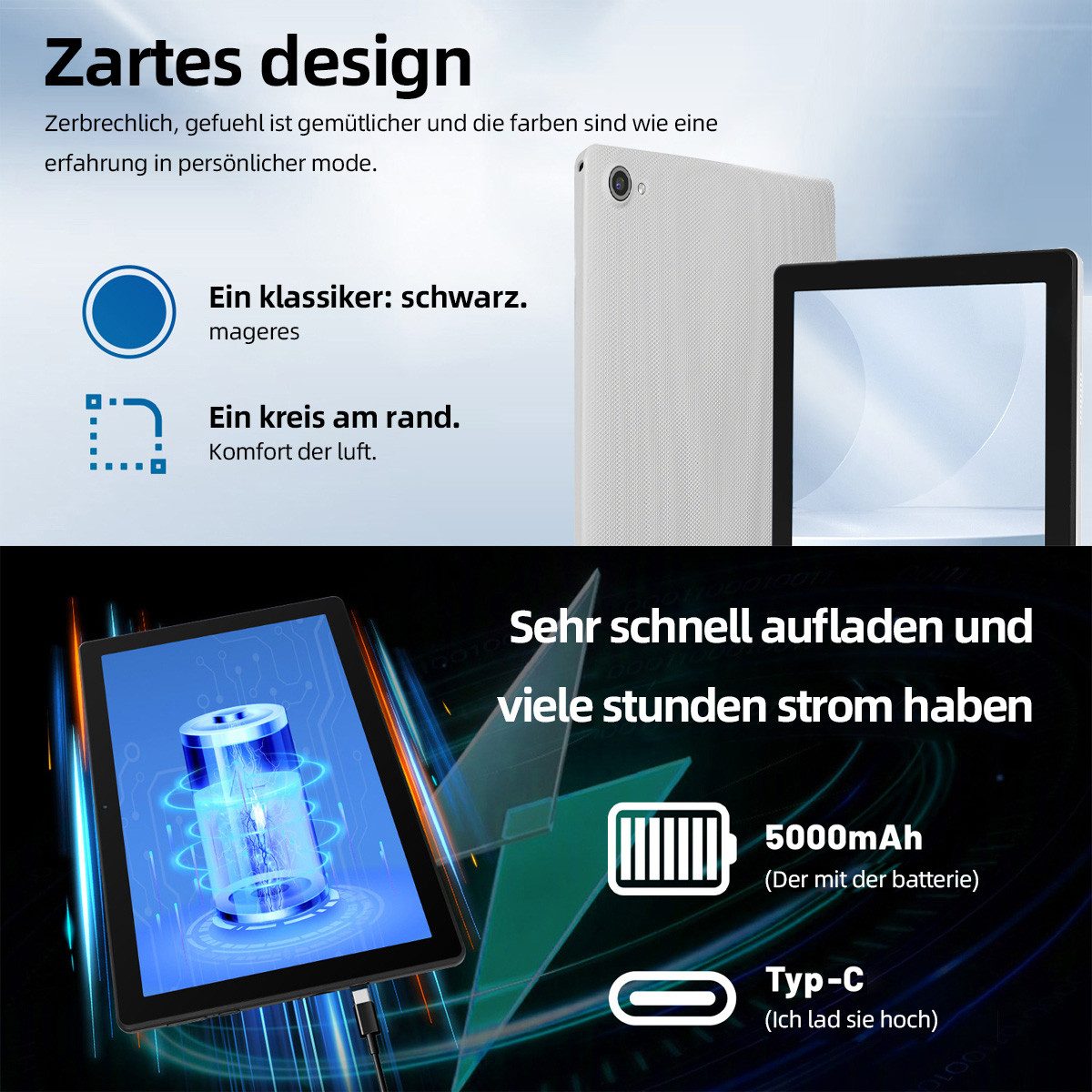 BUFO 10 Zoll HD, 3 GB RAM, 64 GB Erweiterbar auf 1 TB, Android Tablet (10", 64 GB, Android, 2,4G/5G WiFi, Dual-Kamera)