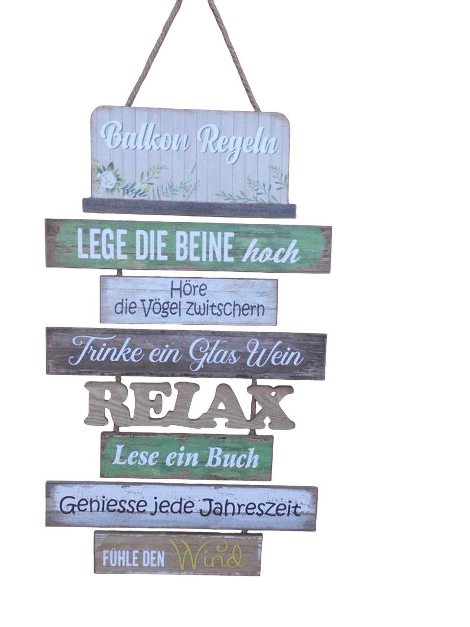 Deko-Impression Wanddekoobjekt Dekoratives Schild Balkonregeln Holz /MDF a. Kordel Geschenk 60 cm (1 St)