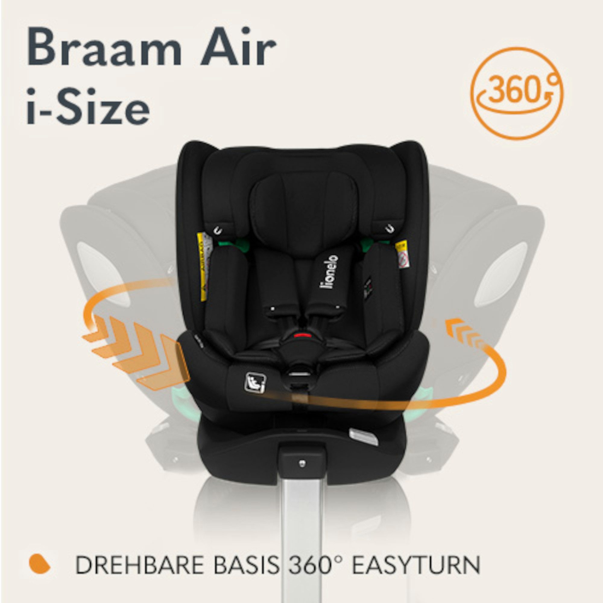 lionelo Autokindersitz BRAAM AIR I-SIZE, ab: ab Geburt, bis: bis 12 Jahren, ab: 40,00 cm, bis: 150,00 cm, (Set), 4 in 1/i-Size/0-36kg/40-150cm/Eingebauter Ventilator/360'