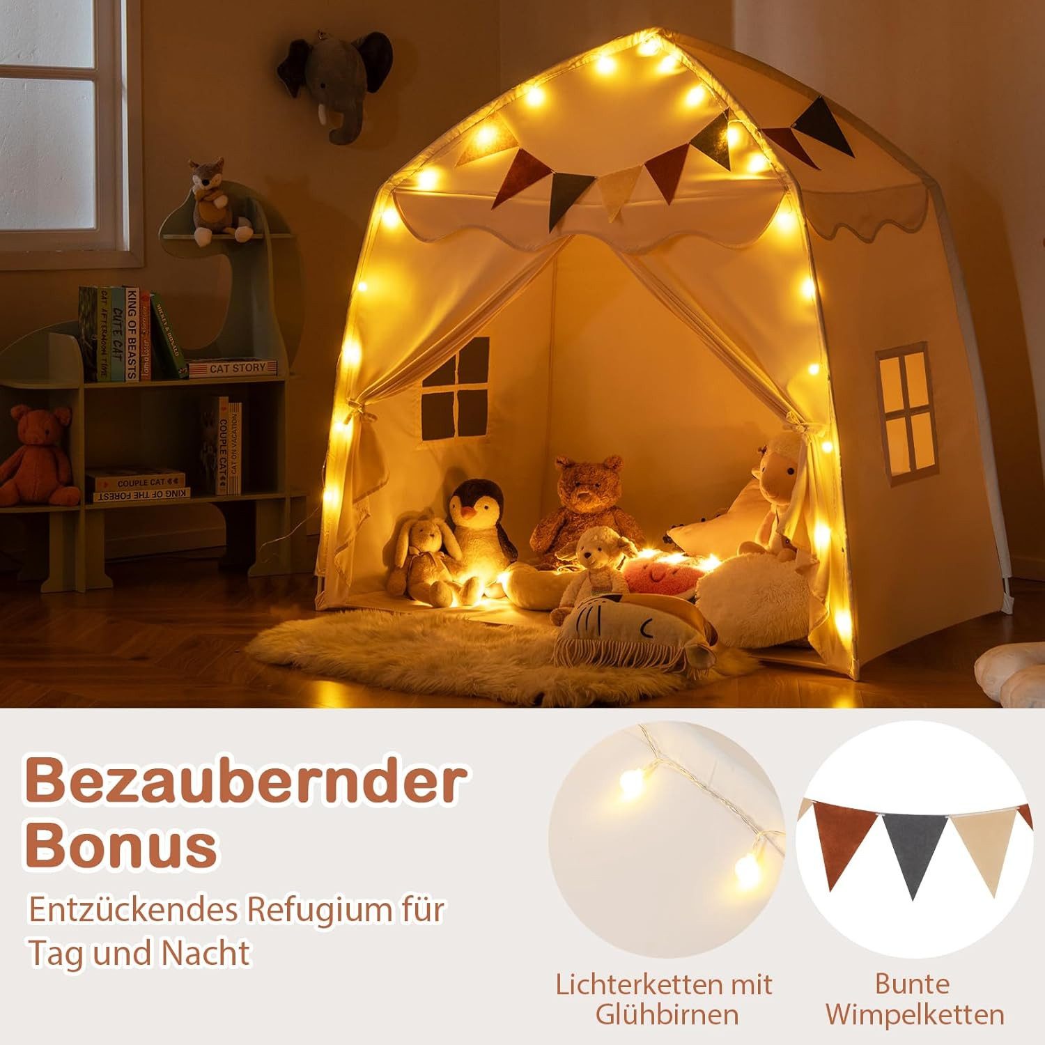 KOMFOTTEU Spielzelt Spielhaus Kinderzelt mit Flaggen, günstig online kaufen