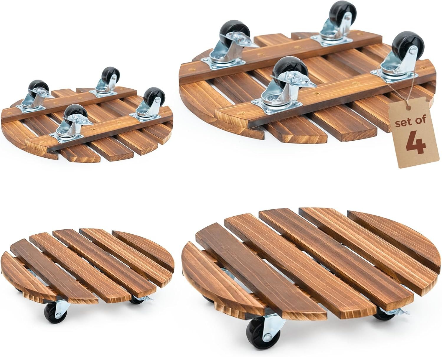 Bamworld Pflanzenroller mit Rollen, robust für schwere Pflanzen, 30,5 cm, Indoor & Outdoor, (4-St), 360° drehbar mit Bremse, Tragfähigkeit 109 kg