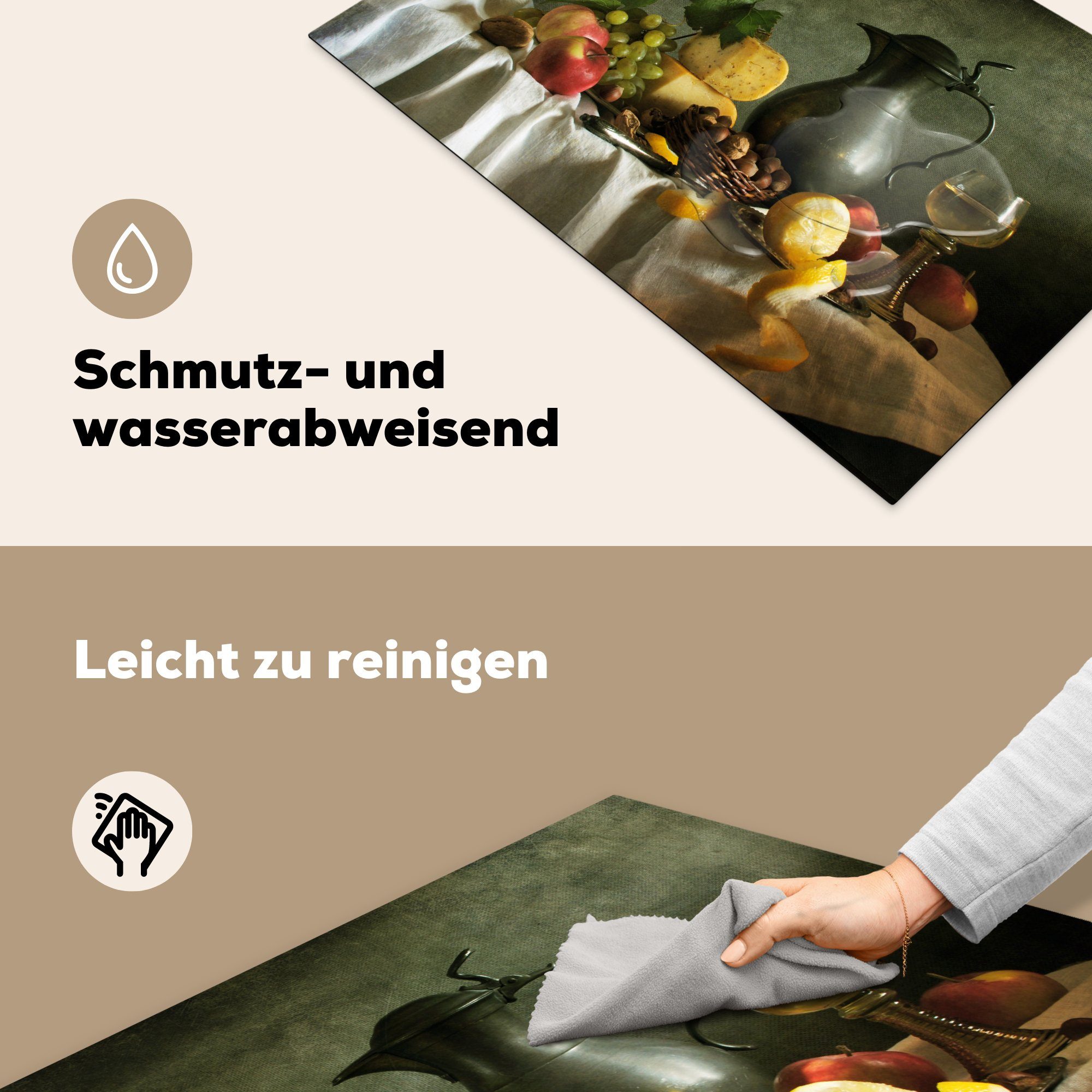 Induktionskochfeld - Vinyl, Teekanne die Stilleben, für Rustikal küche, Obst Ceranfeldabdeckung cm, Käse Herdblende-/Abdeckplatte - Schutz 81x52 tlg), (1 - MuchoWow -