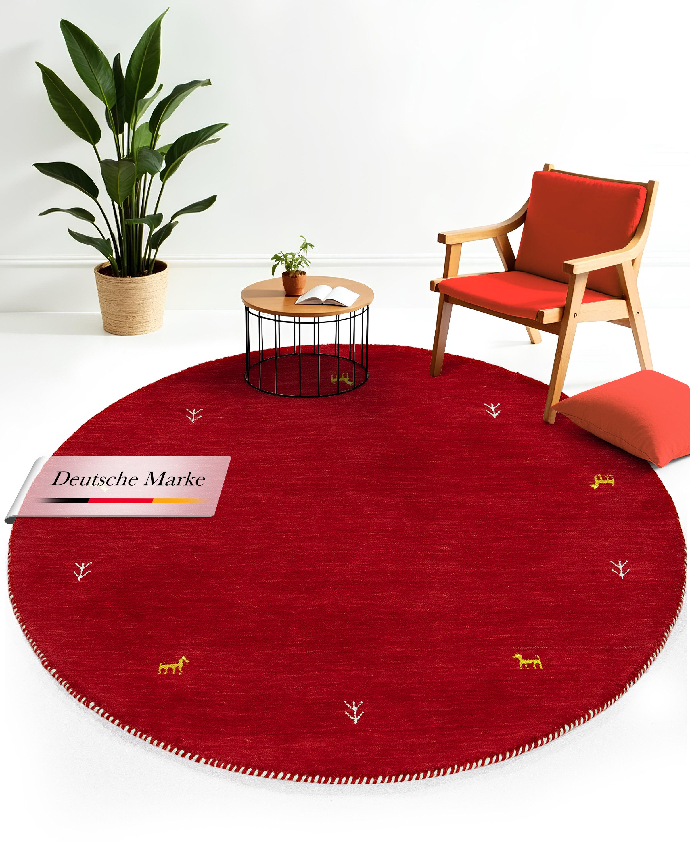 carpetfine Wollteppich Gabbeh Uni, rund, Höhe: 15 mm, reine Wolle handgewebt, Gabbeh Tiermotiv warmes Raumklima viele Größen