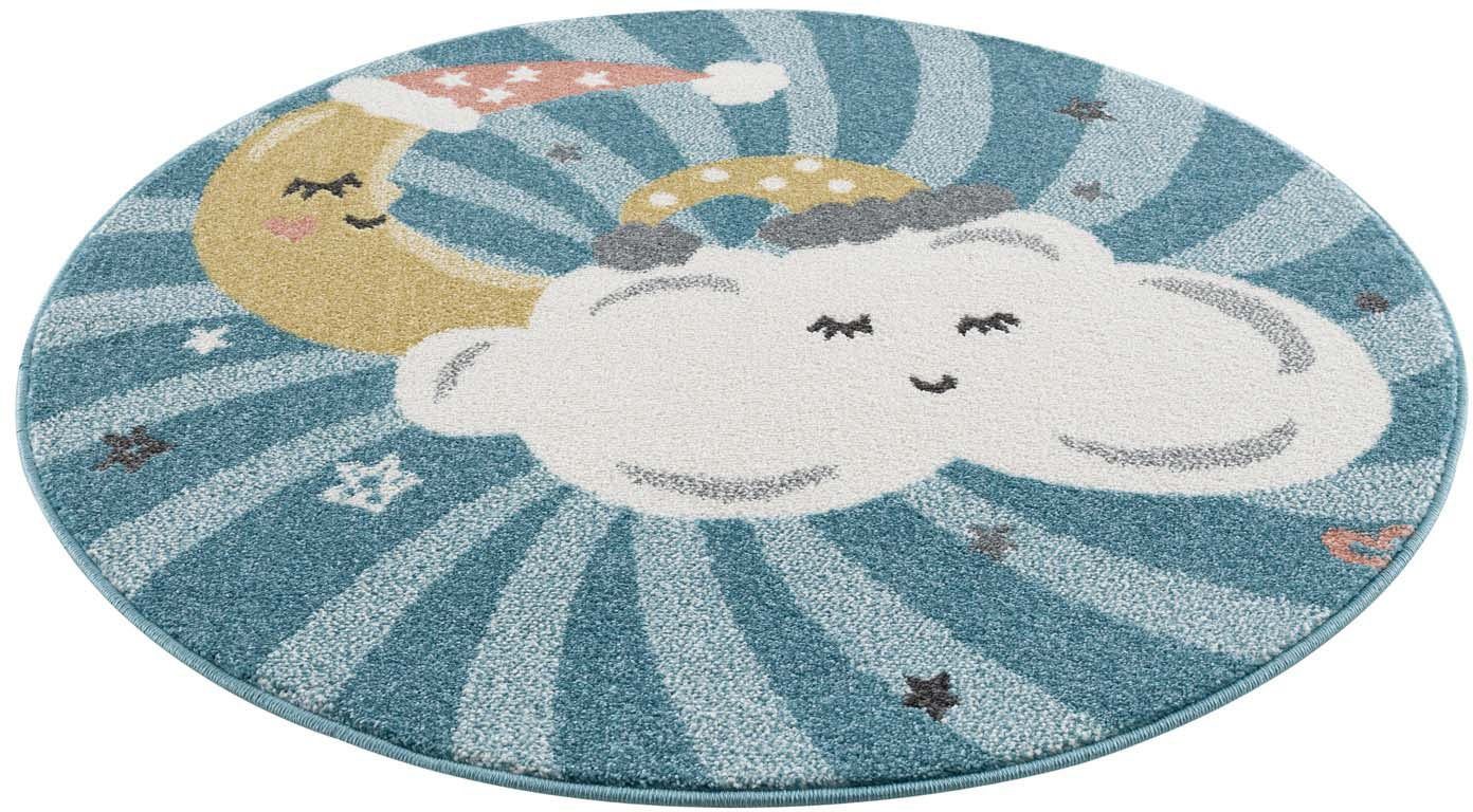 Kinderteppich Anime9380, Carpet City, rund, Höhe: 11 mm, Teppich Mond, Wolken, Sterne, Weicher Flor