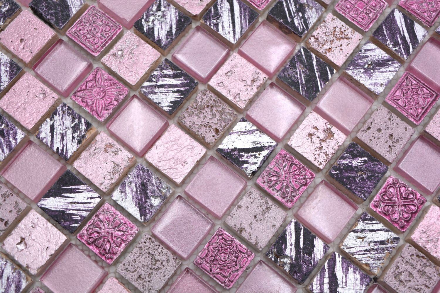 glänzend 10 Resin Mosani Mosaikfliesen Mosaik Glasmosaik pink Matten /